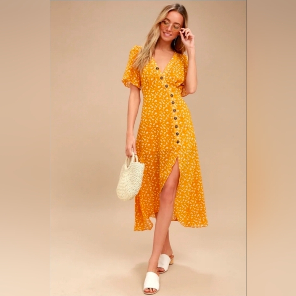 Lulu’s After Bloom Yellow Floral Button-Down Midi Dress | Cottagecore Summer